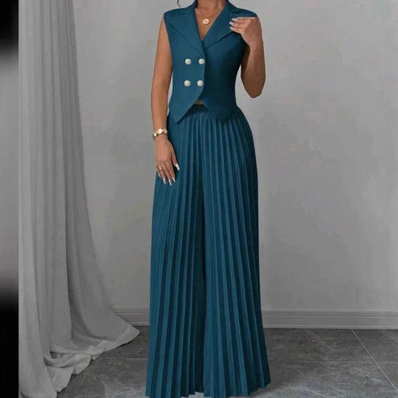 Summer Sleeveless Vest And Pleated Straight Pants