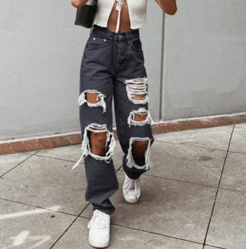 Retro Hole-punched Wide-legged Pants