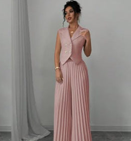 Summer Sleeveless Vest And Pleated Straight Pants