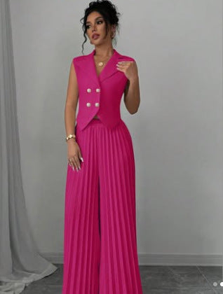Summer Sleeveless Vest And Pleated Straight Pants