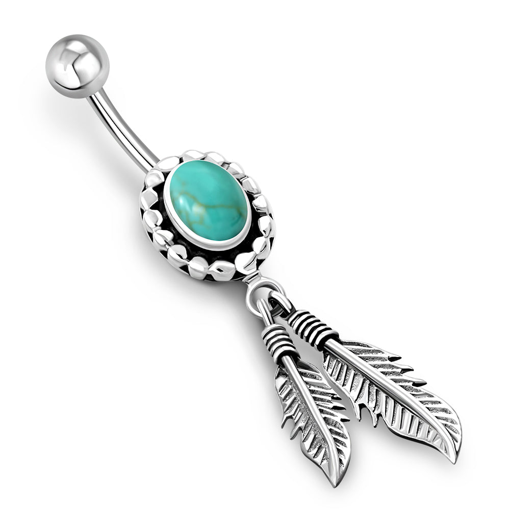 Ethnic Turquoise Belly Button Ring 316L & Silver