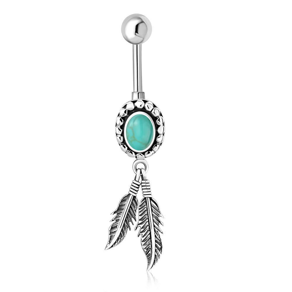 Ethnic Turquoise Belly Button Ring 316L & Silver