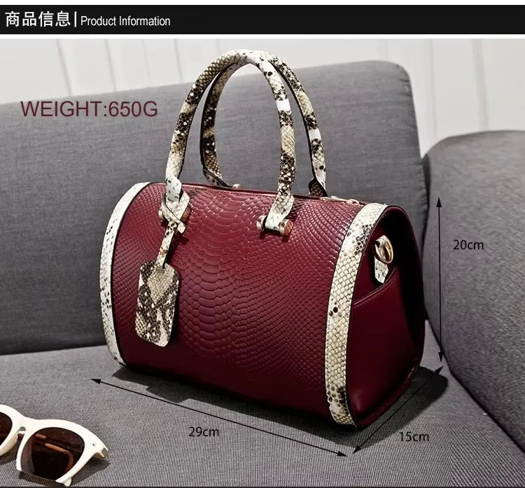 Women Hand Bag Snake Leather Boston Handbag