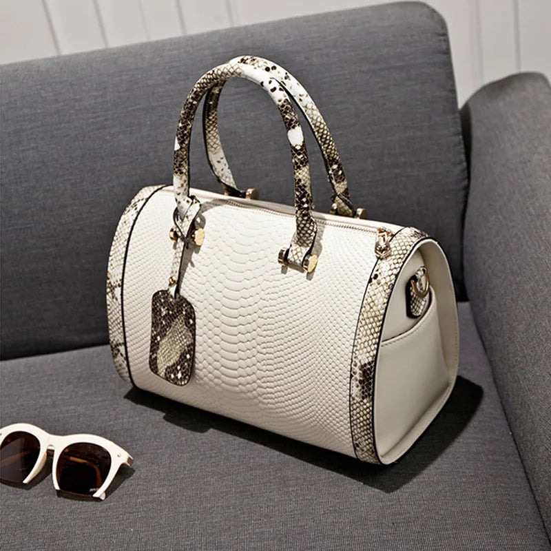 Women Hand Bag Snake Leather Boston Handbag