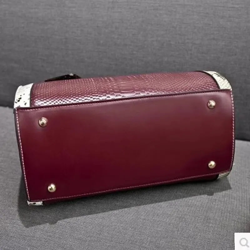 Women Hand Bag Snake Leather Boston Handbag