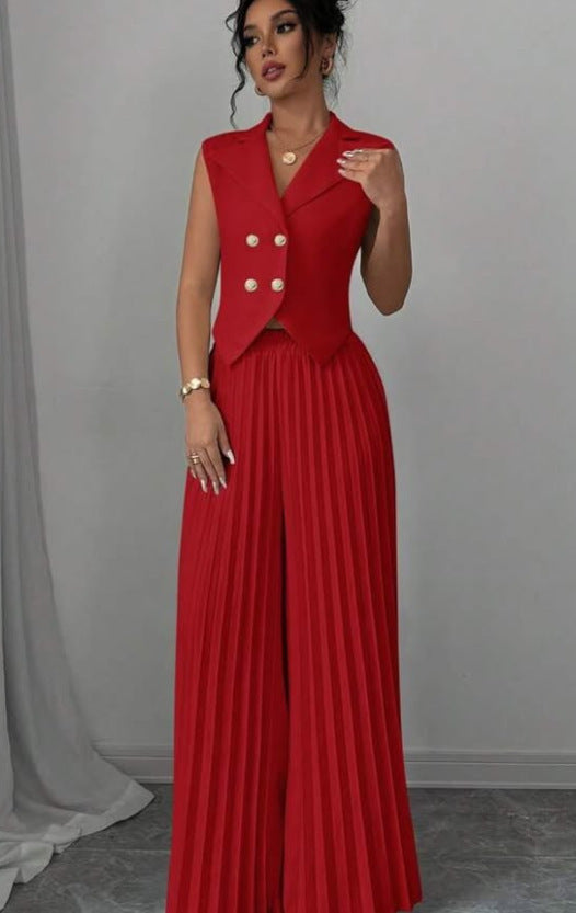 Summer Sleeveless Vest And Pleated Straight Pants