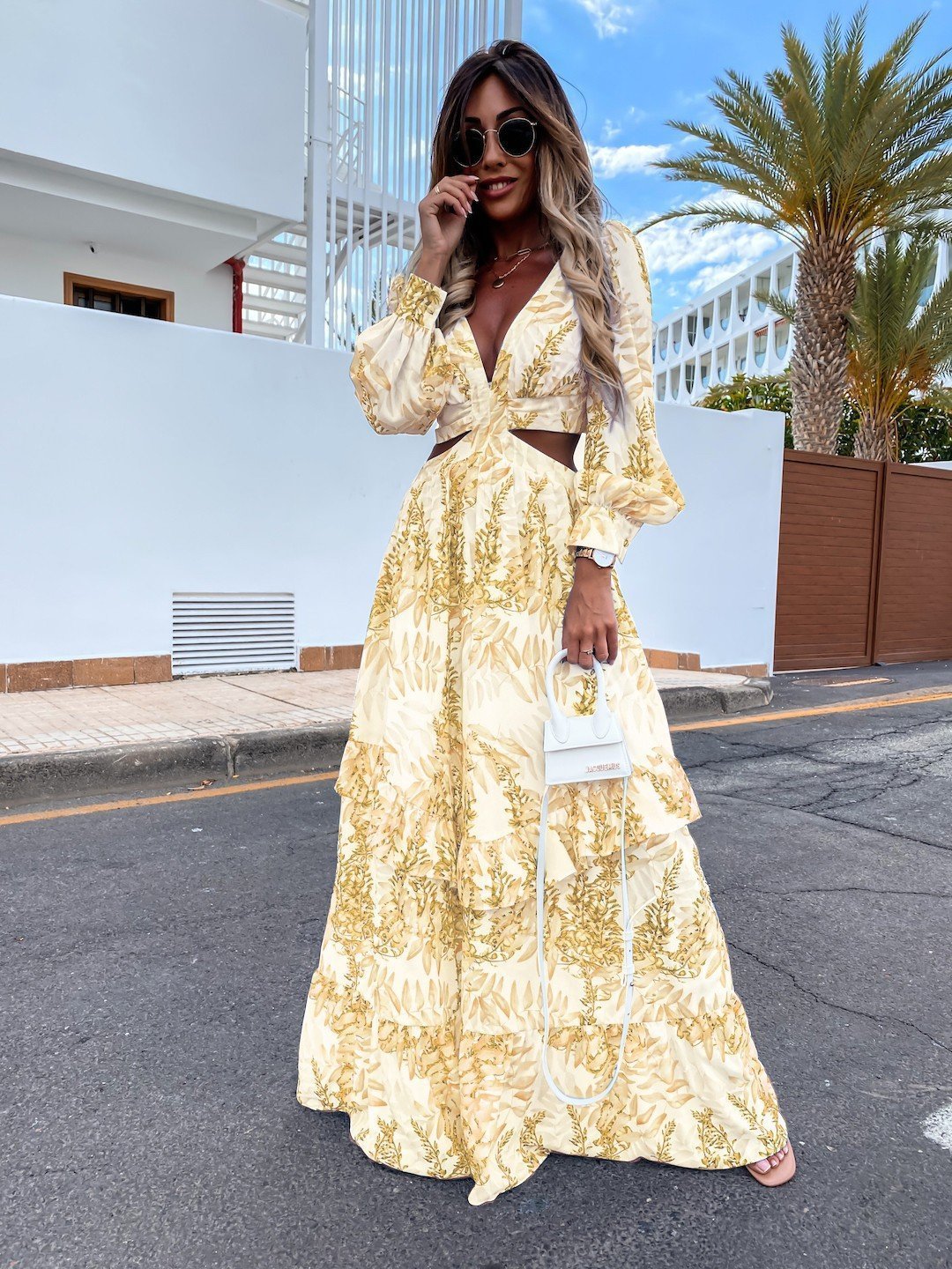 Spring Summer Print V-neck Long Sleeve Dress