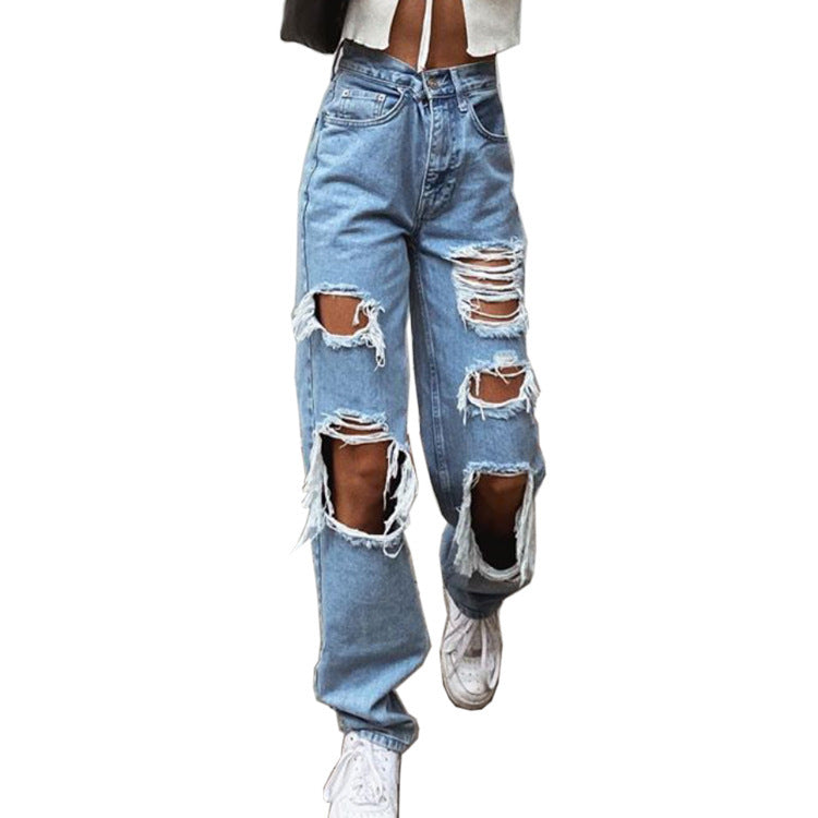 Retro Hole-punched Wide-legged Pants