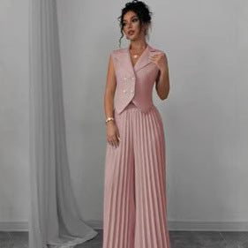 Summer Sleeveless Vest And Pleated Straight Pants