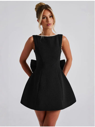 Bowed Pearls Backless Dress Summer