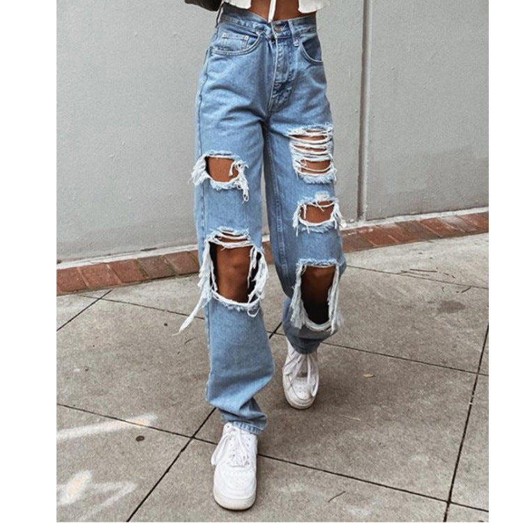 Retro Hole-punched Wide-legged Pants