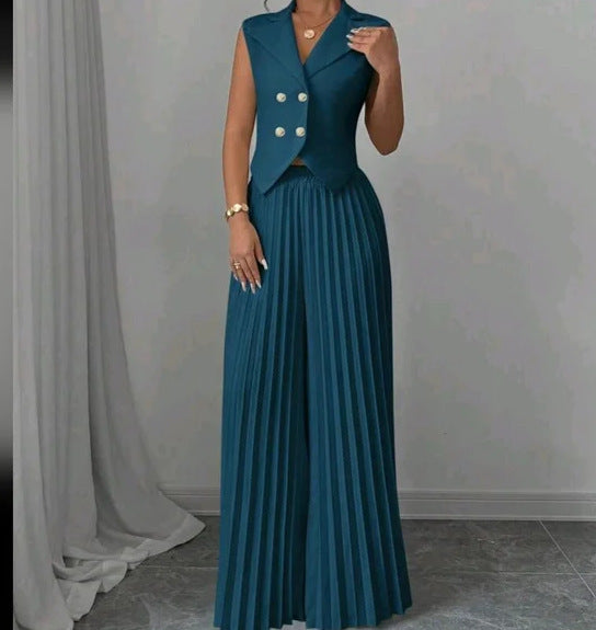 Summer Sleeveless Vest And Pleated Straight Pants