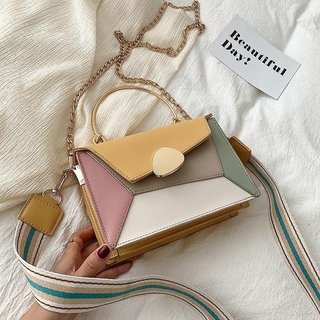 Contrast PU Leather Crossbody Shoulder Messenger Bag