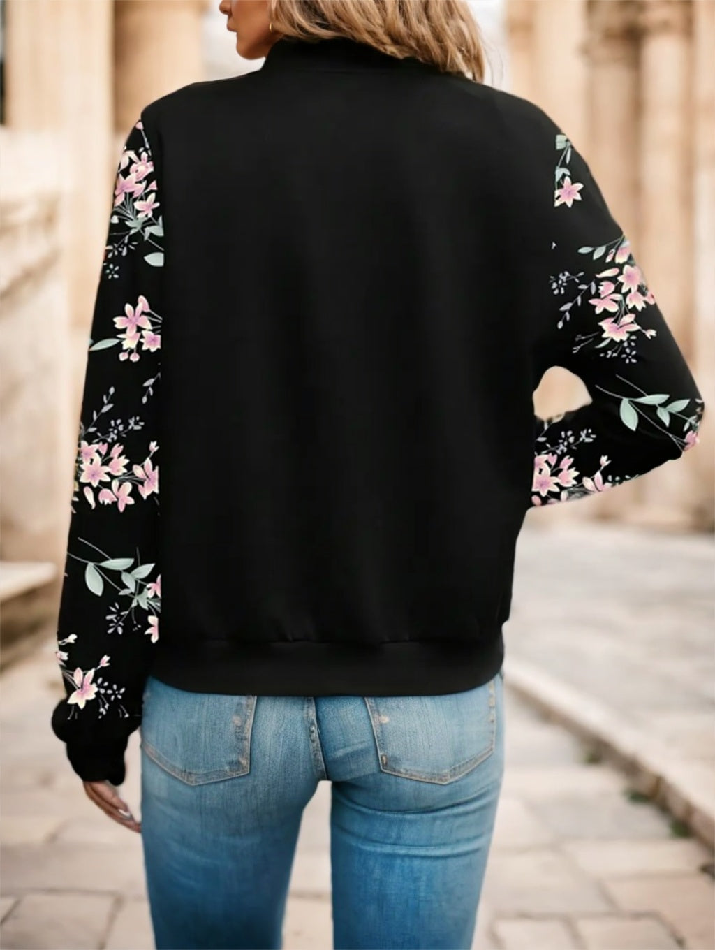 Floral Print Zip Up Jacket
