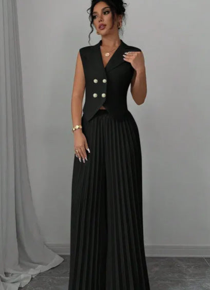 Summer Sleeveless Vest And Pleated Straight Pants