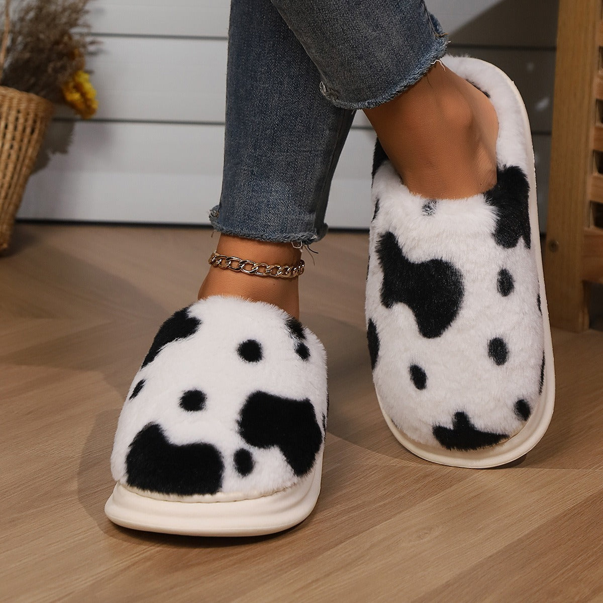 Plush Cow Slippers