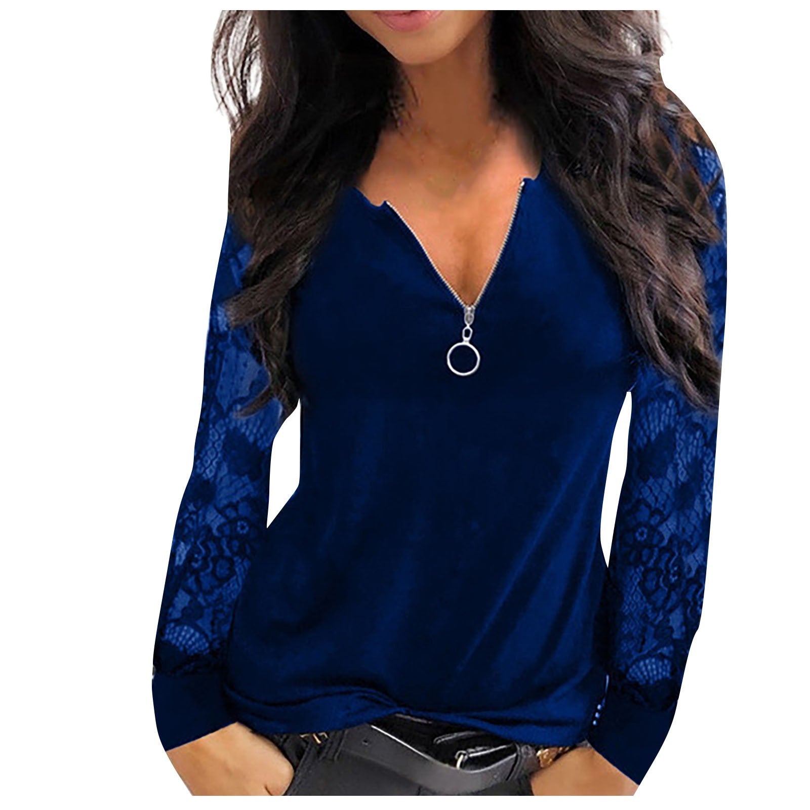 Long Sleeve Lace V-neck Shirt