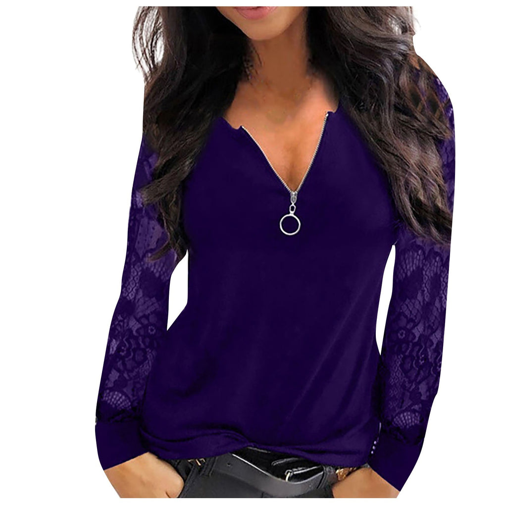 Long Sleeve Lace V-neck Shirt