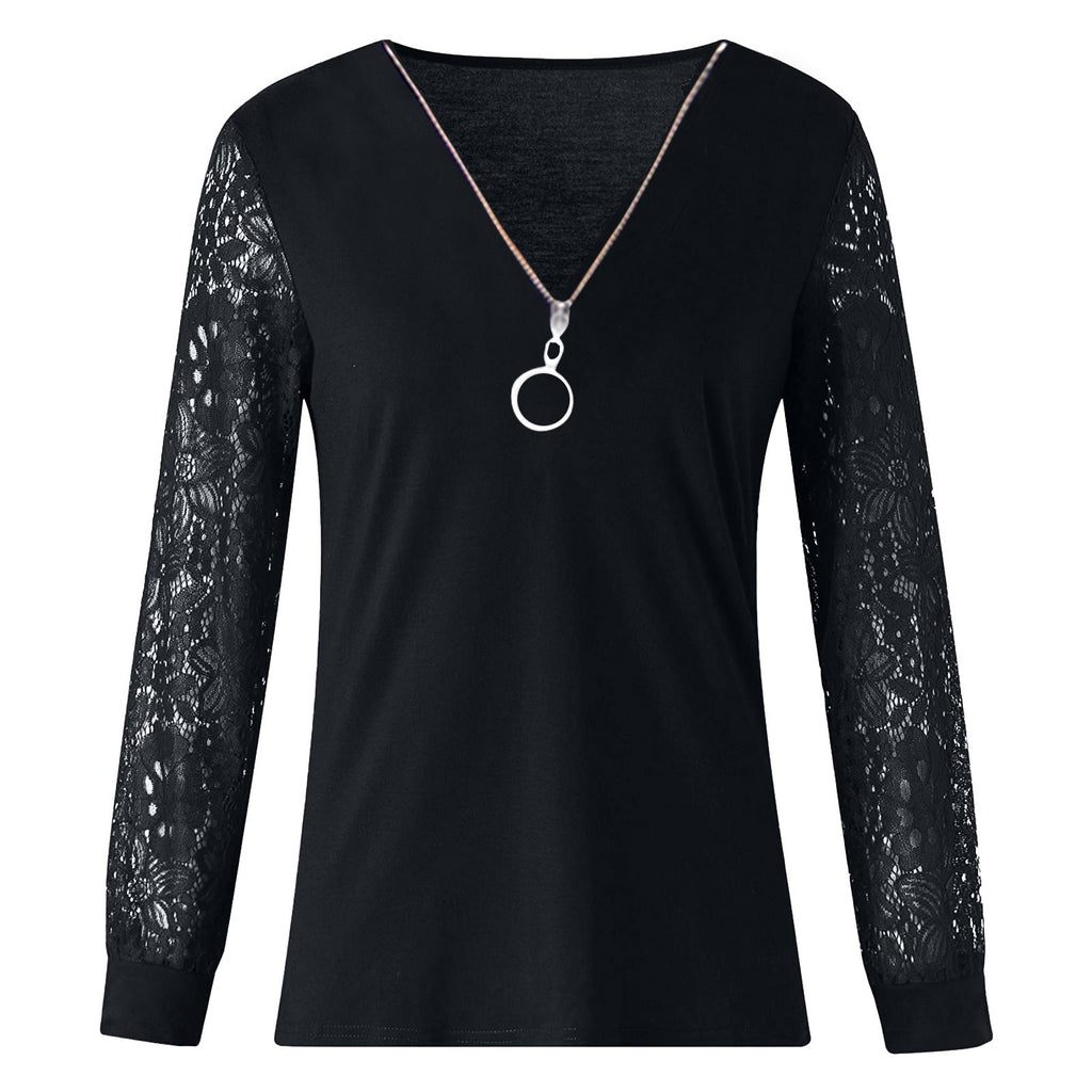 Long Sleeve Lace V-neck Shirt