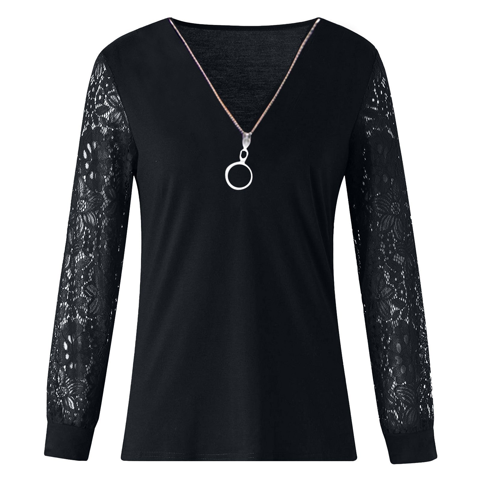 Long Sleeve Lace V-neck Shirt
