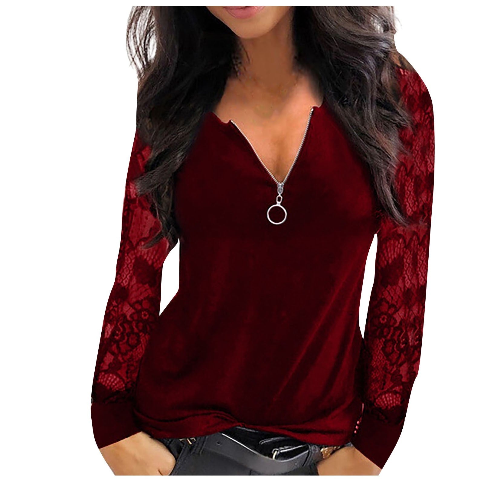 Long Sleeve Lace V-neck Shirt