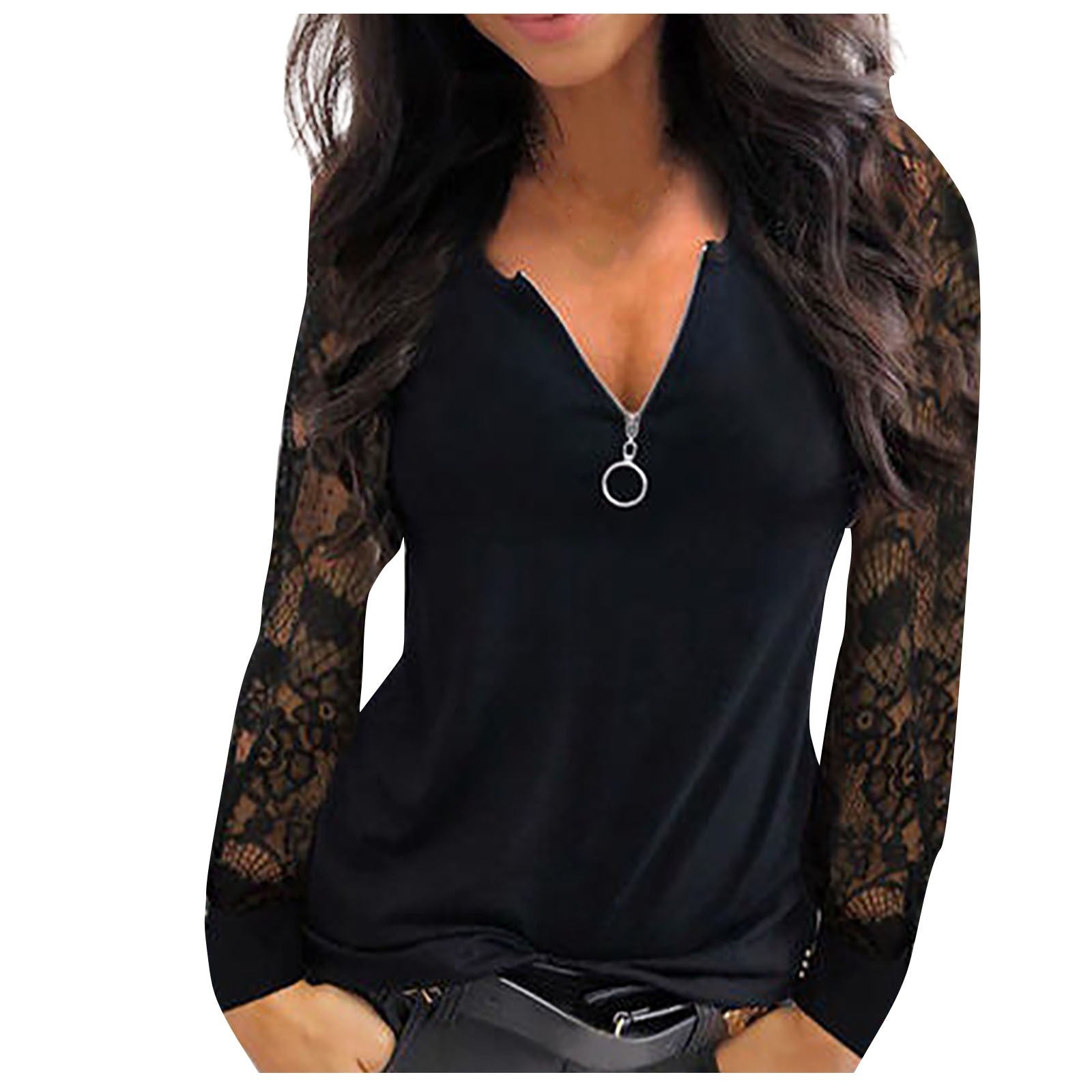 Long Sleeve Lace V-neck Shirt