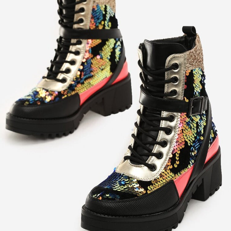 High-Top Sequin Camouflage Martin Shoes