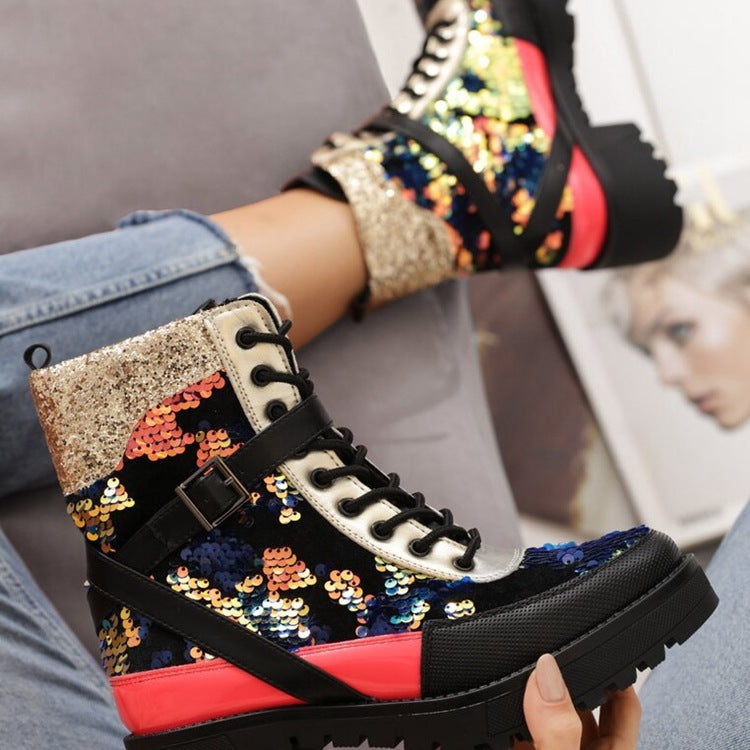 High-Top Sequin Camouflage Martin Shoes