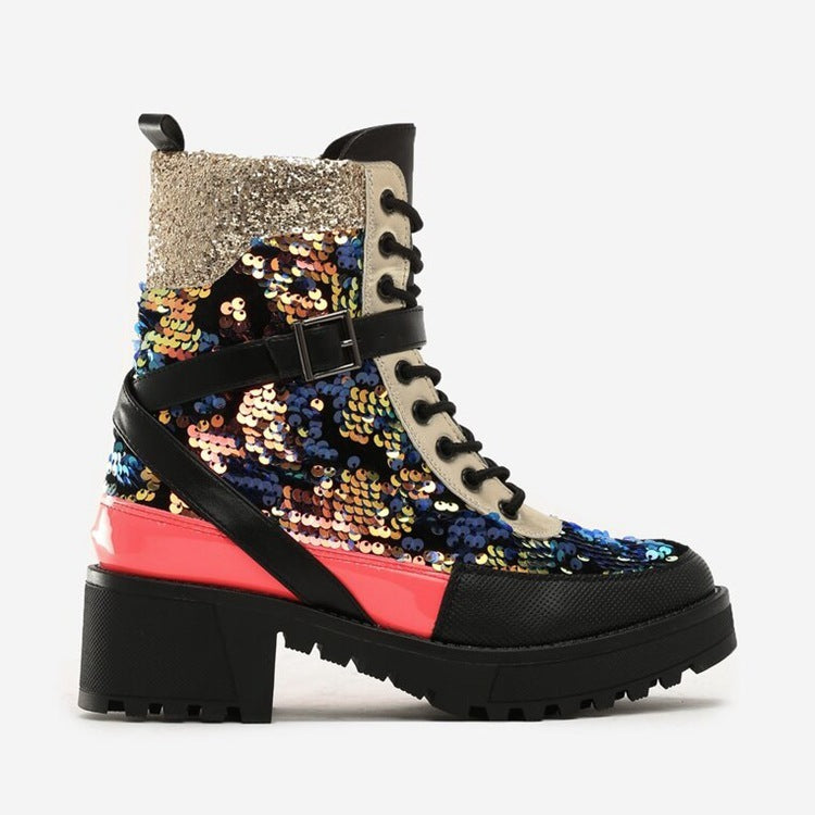 High-Top Sequin Camouflage Martin Shoes