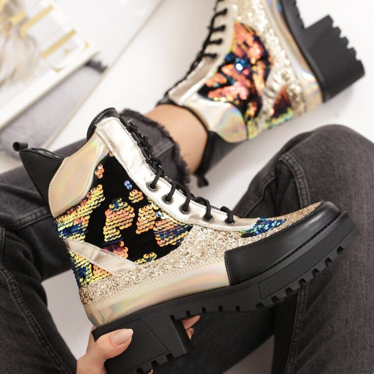 High-Top Sequin Camouflage Martin Shoes