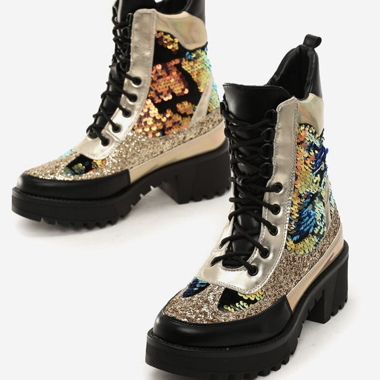 High-Top Sequin Camouflage Martin Shoes