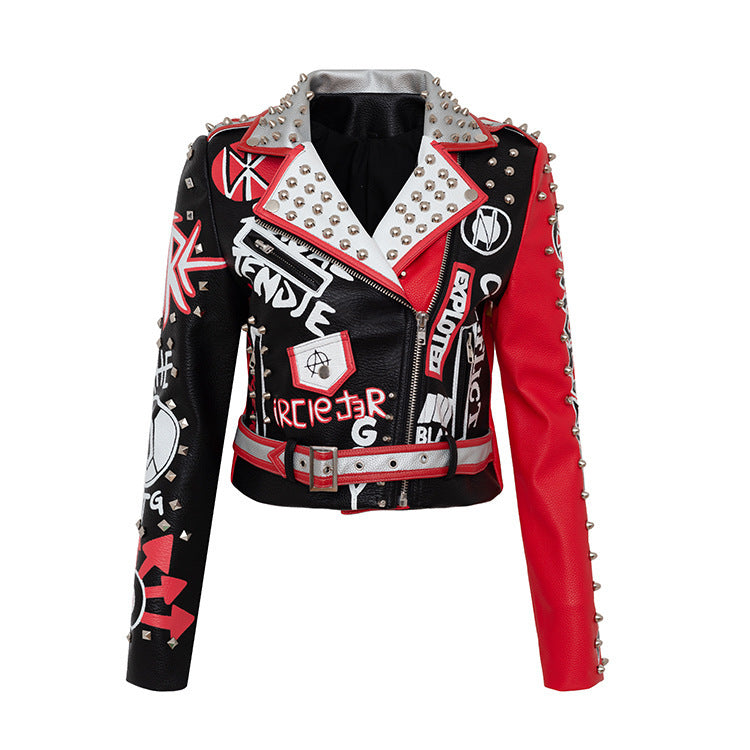 Graffiti Print Motorcycle Jacket