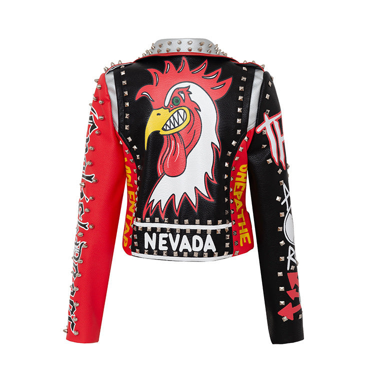 Graffiti Print Motorcycle Jacket