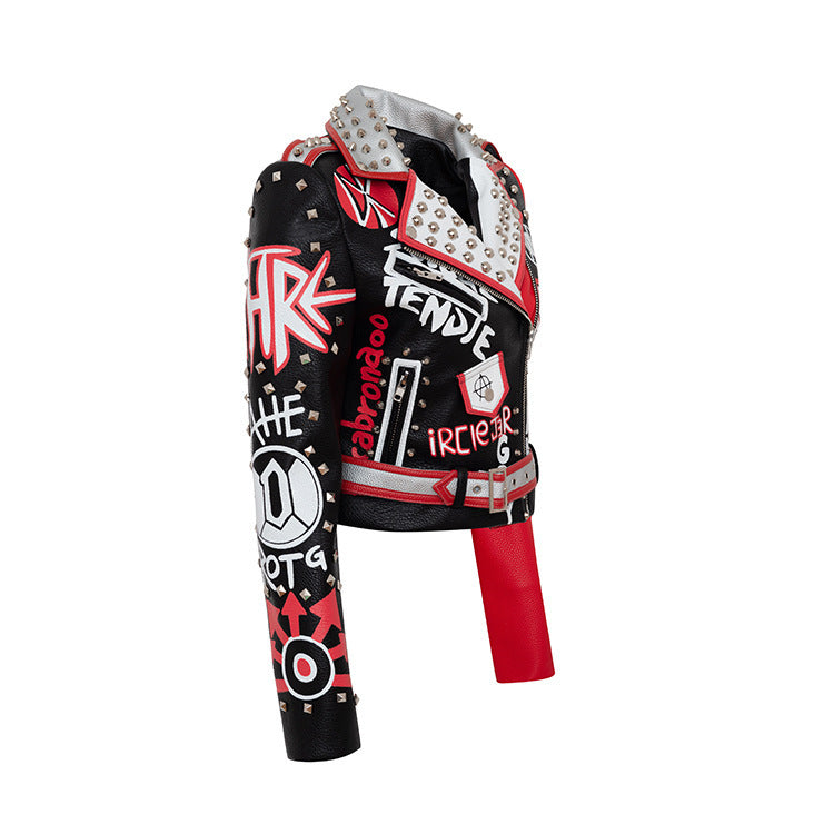 Graffiti Print Motorcycle Jacket