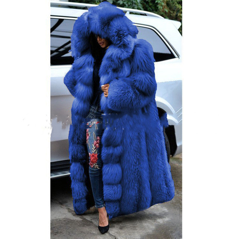Faux Long Hooded Fur Coat