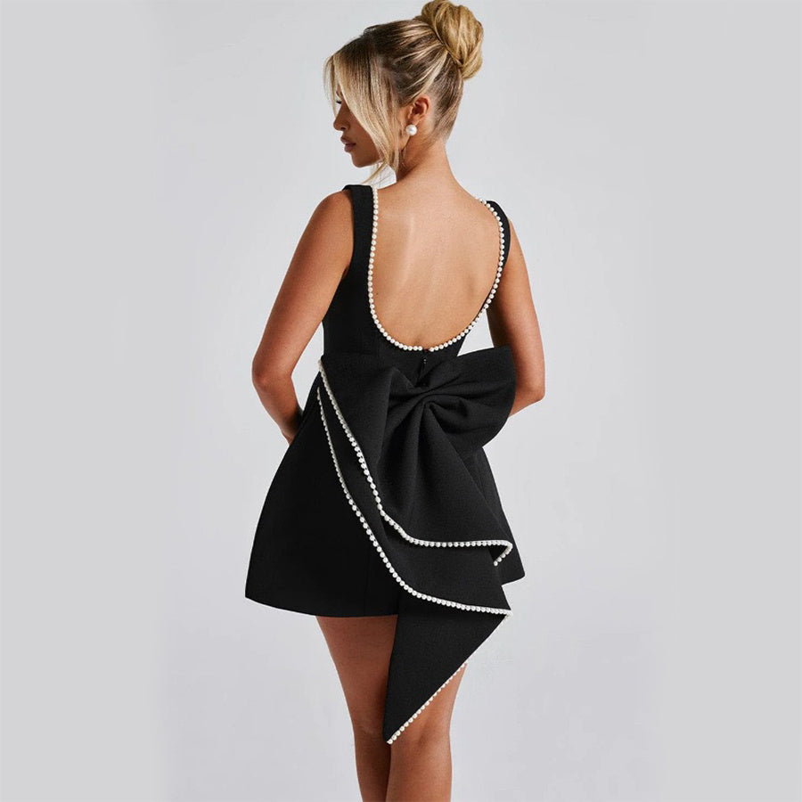 Bowed Pearls Backless Dress Summer