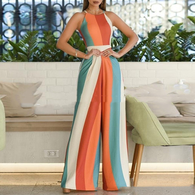 Print One Piece Wide Leg Pants