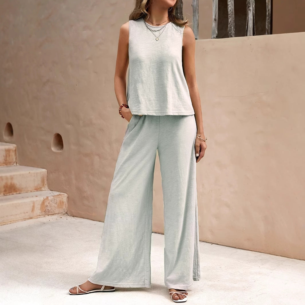 Vest Top And Casual Wide Leg Pants Set