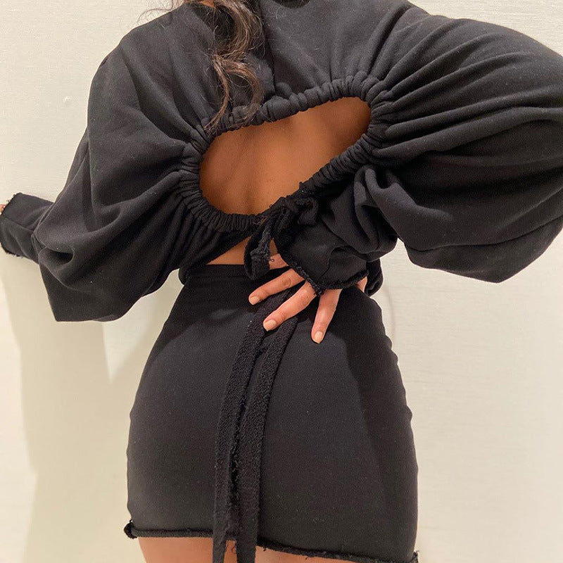 Drawstring cutout sweater dress