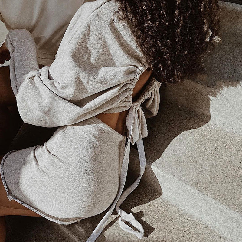 Drawstring cutout sweater dress