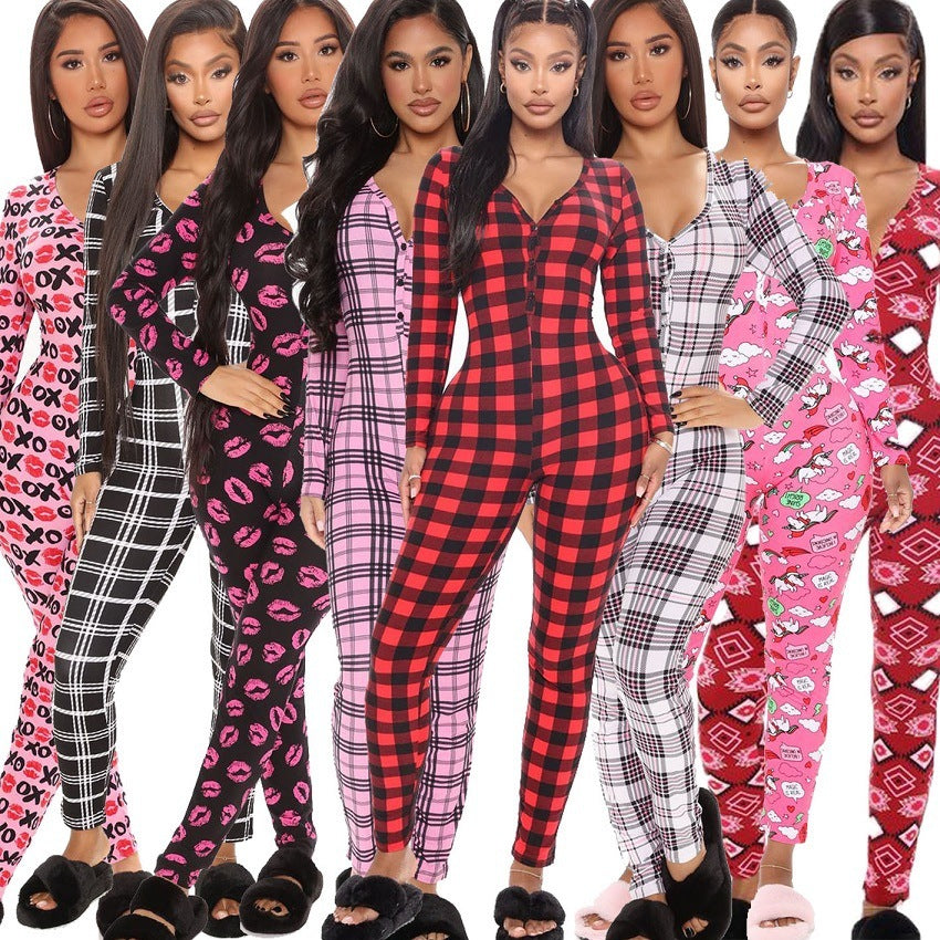 Plaid Print Long Sleeve Pajamas