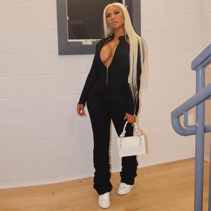 Pleated long-sleeved one-piece