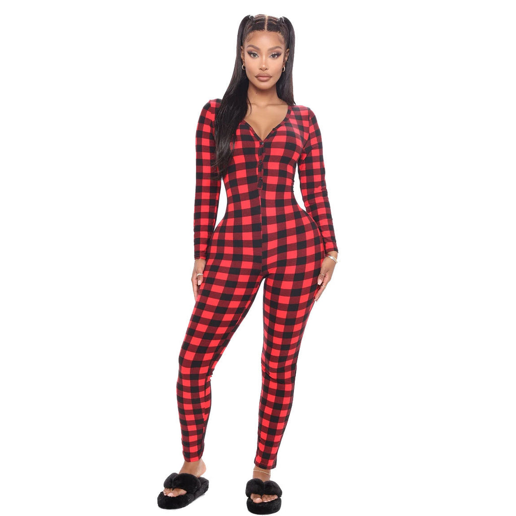 Plaid Print Long Sleeve Pajamas