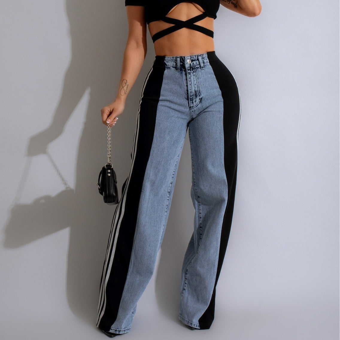 High Waist Three Stripe Patchwork Streetwear