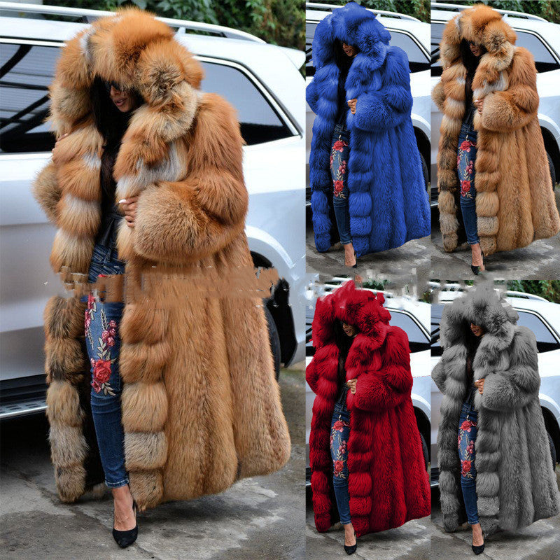Faux Long Hooded Fur Coat