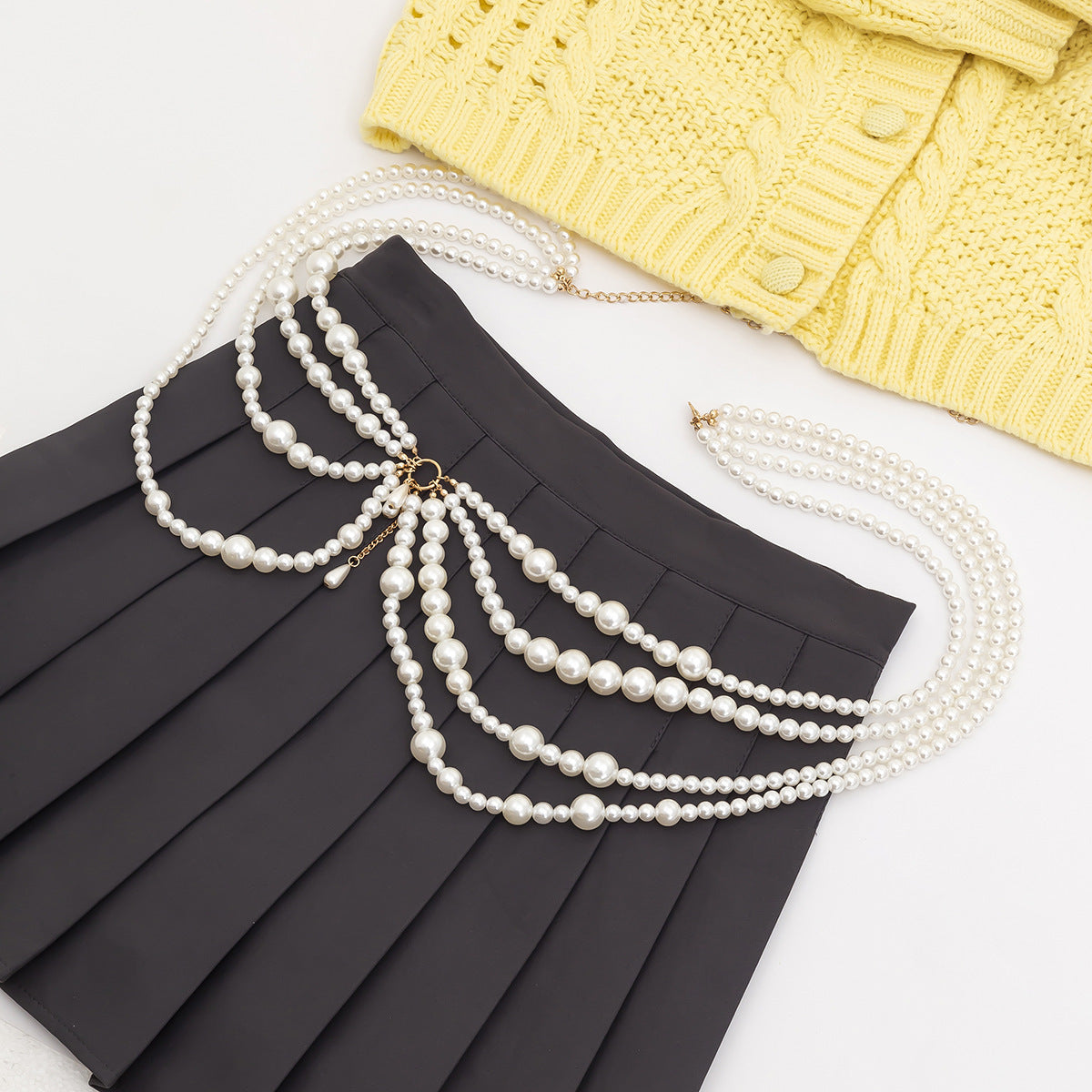 Multi-layer Pearl Waist Chain Female Tassel Belt Dress Sweater