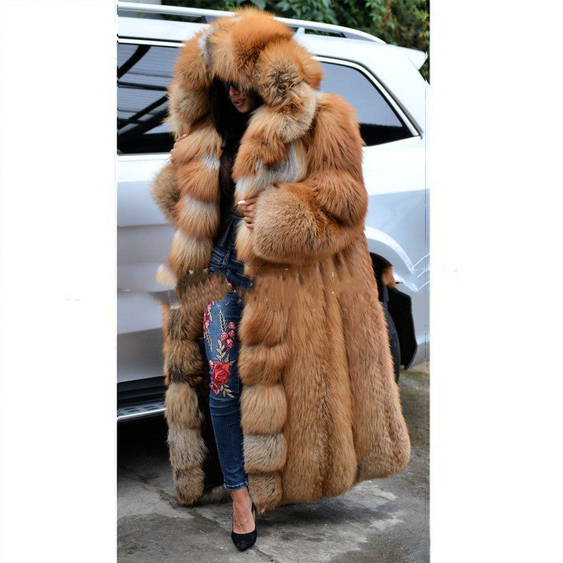 Faux Long Hooded Fur Coat