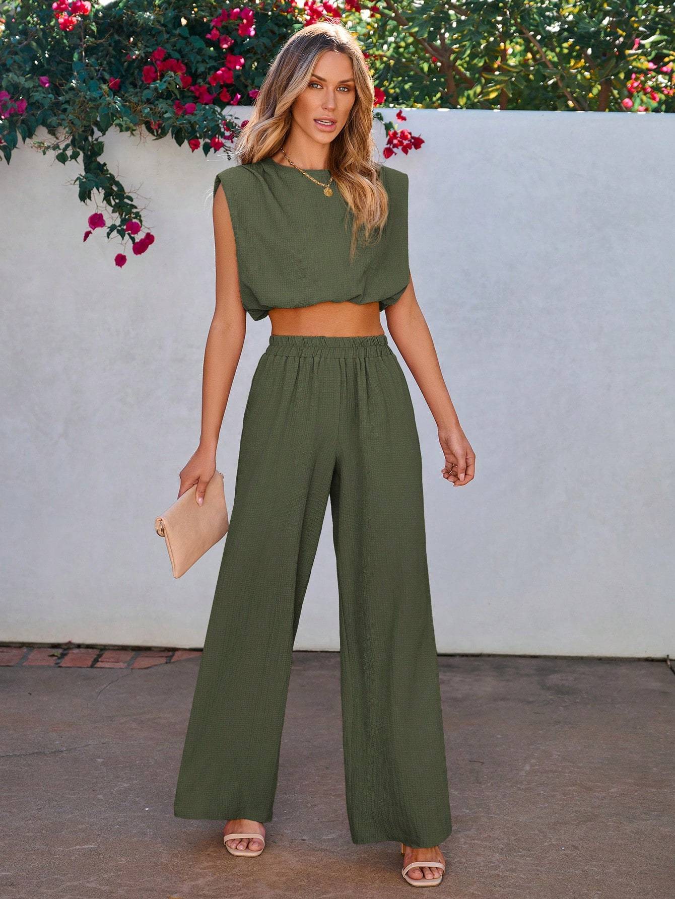 Sleeveless Top And Long Pants 2-Piece Set