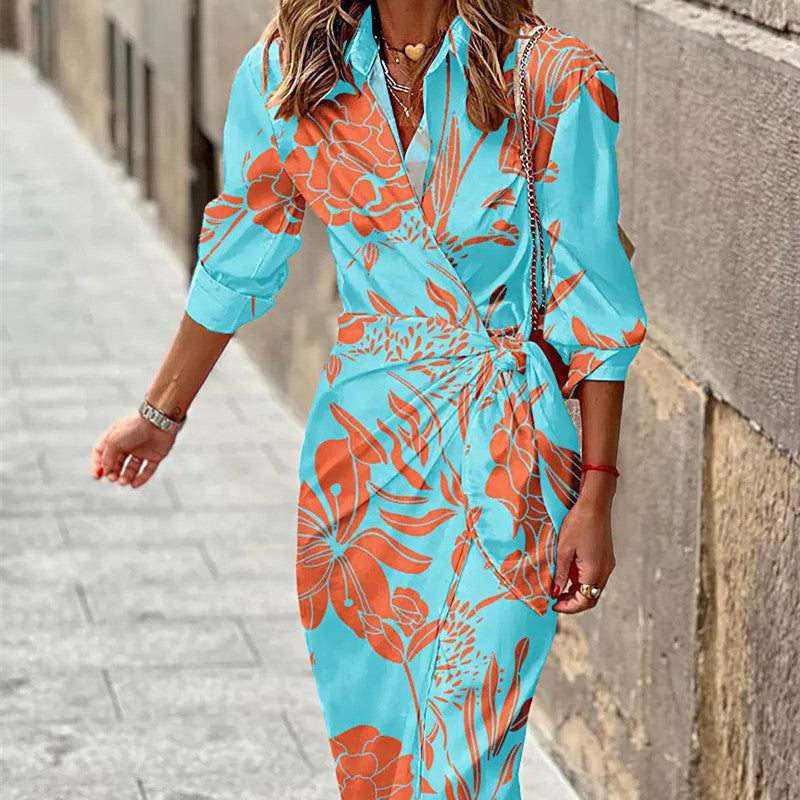 Fashion Printed Shirt Dress With Belt
