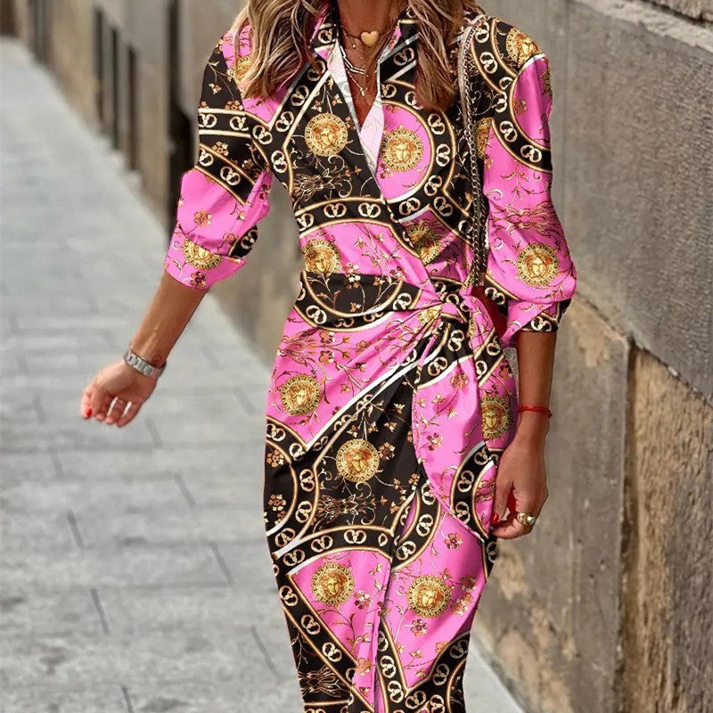 Fashion Printed Shirt Dress With Belt
